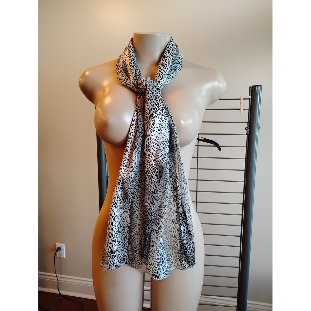 Womens Black White Leopard Print Scarf Long Rectangular Animal Pattern Scarf